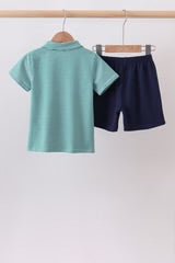 GREEN STRIPE POLO SET