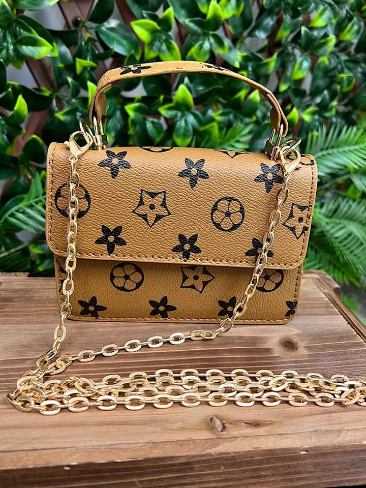 Camel Star Printed Crossbody with Chain.