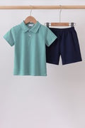 GREEN STRIPE POLO SET