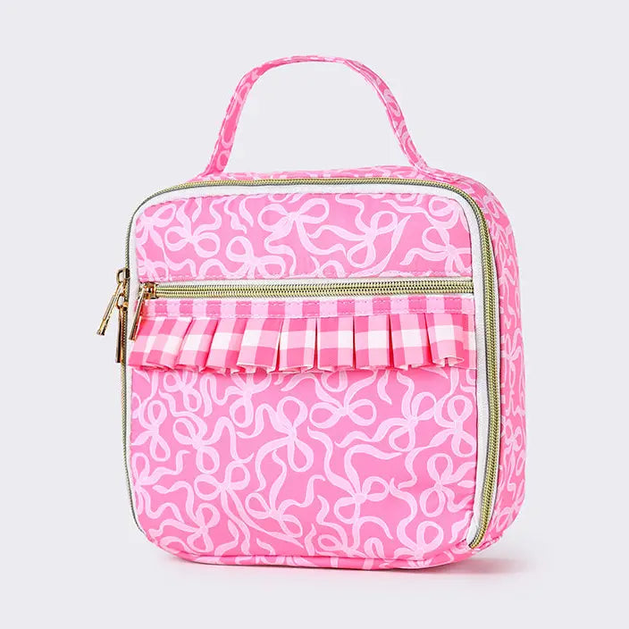 Gingham Ruffle Bow Printed Girls Lunch Box Bag