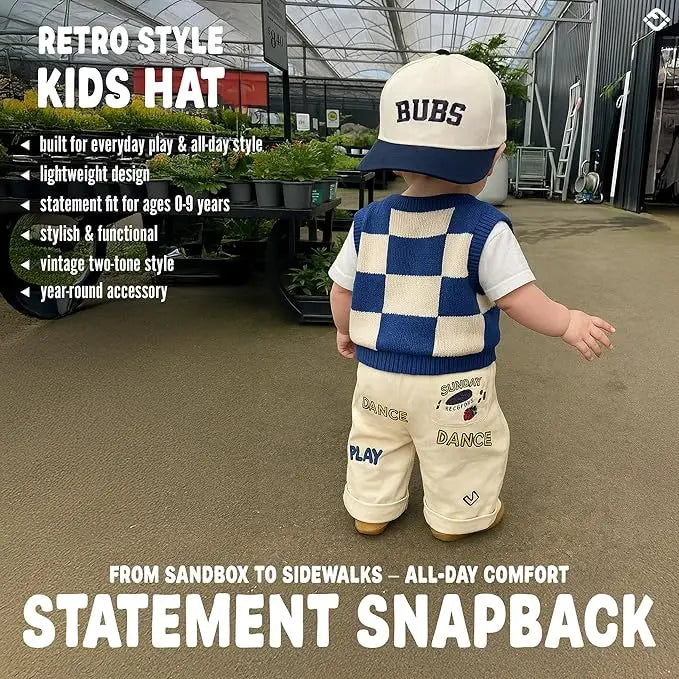 Kids/Baby Two Tone Vintage Cap - Bubs (Navy/Beige)