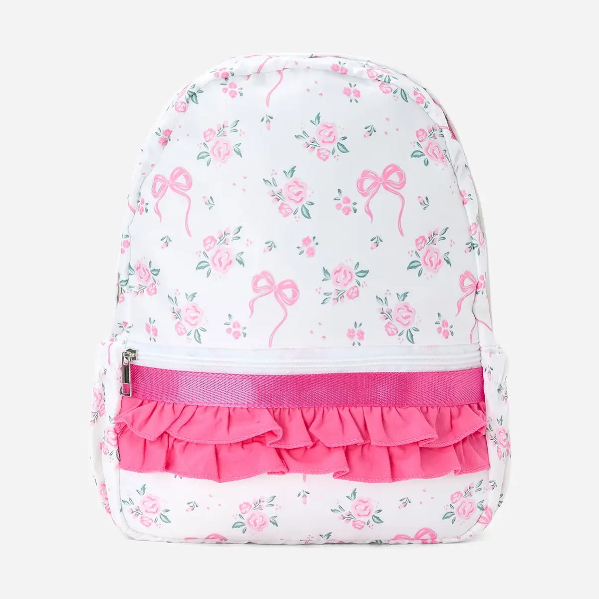 Floral Bow Print Girls Backpack Ruffle Bag
