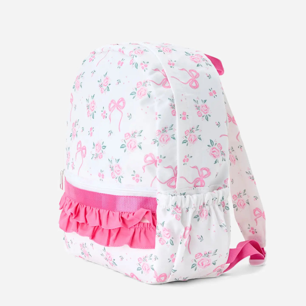 Floral Bow Print Girls Backpack Ruffle Bag