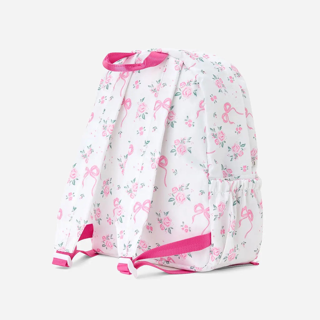 Floral Bow Print Girls Backpack Ruffle Bag