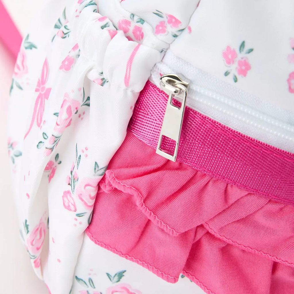 Floral Bow Print Girls Backpack Ruffle Bag