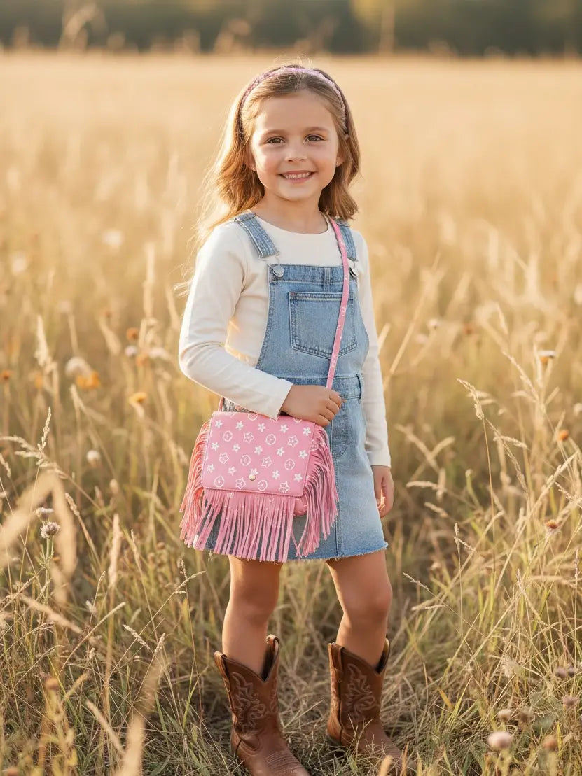 8"x7" Lt. Pink Inspired Pleather Bag W/Fringe