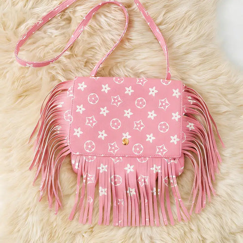 8"x7" Lt. Pink Inspired Pleather Bag W/Fringe