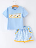 Back To School Pencil Boys Set Applique Plaid Shorts